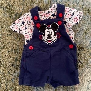 0-3mos Disney Baby Mickey Mouse Overall Set Blue Red White